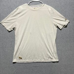 Tracksmith Men's Light Tan Striped Athletic T Shirt Size XL Running Fitness